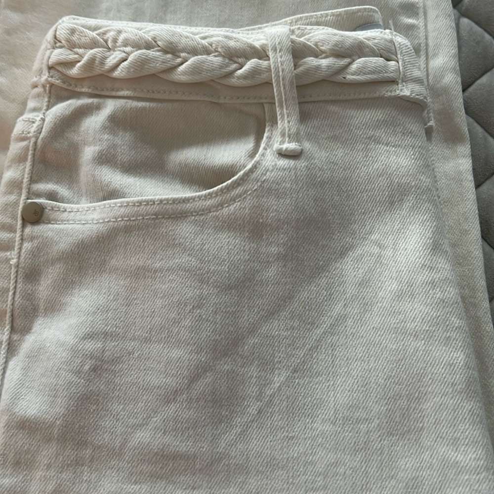 Judy Blue High Rise White Braided Waist Band Wide Leg Jean